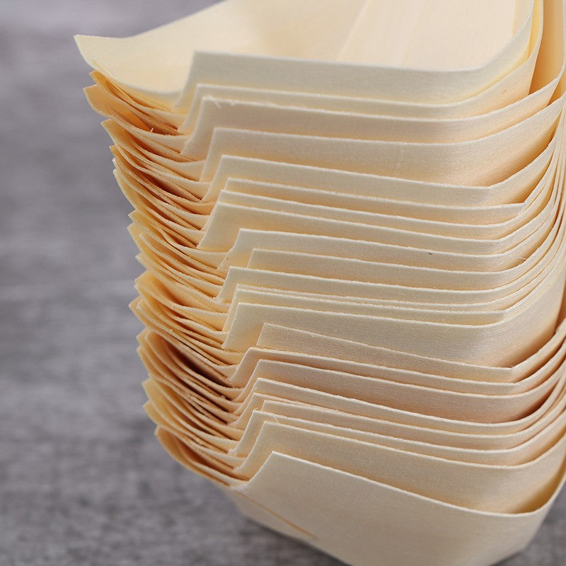 50Pcs Wood Boats Plates Sushi Salad Dessert Bowl Wood Serving Bowl Disposable Sushi Serving Trays Sushi Boat Plates