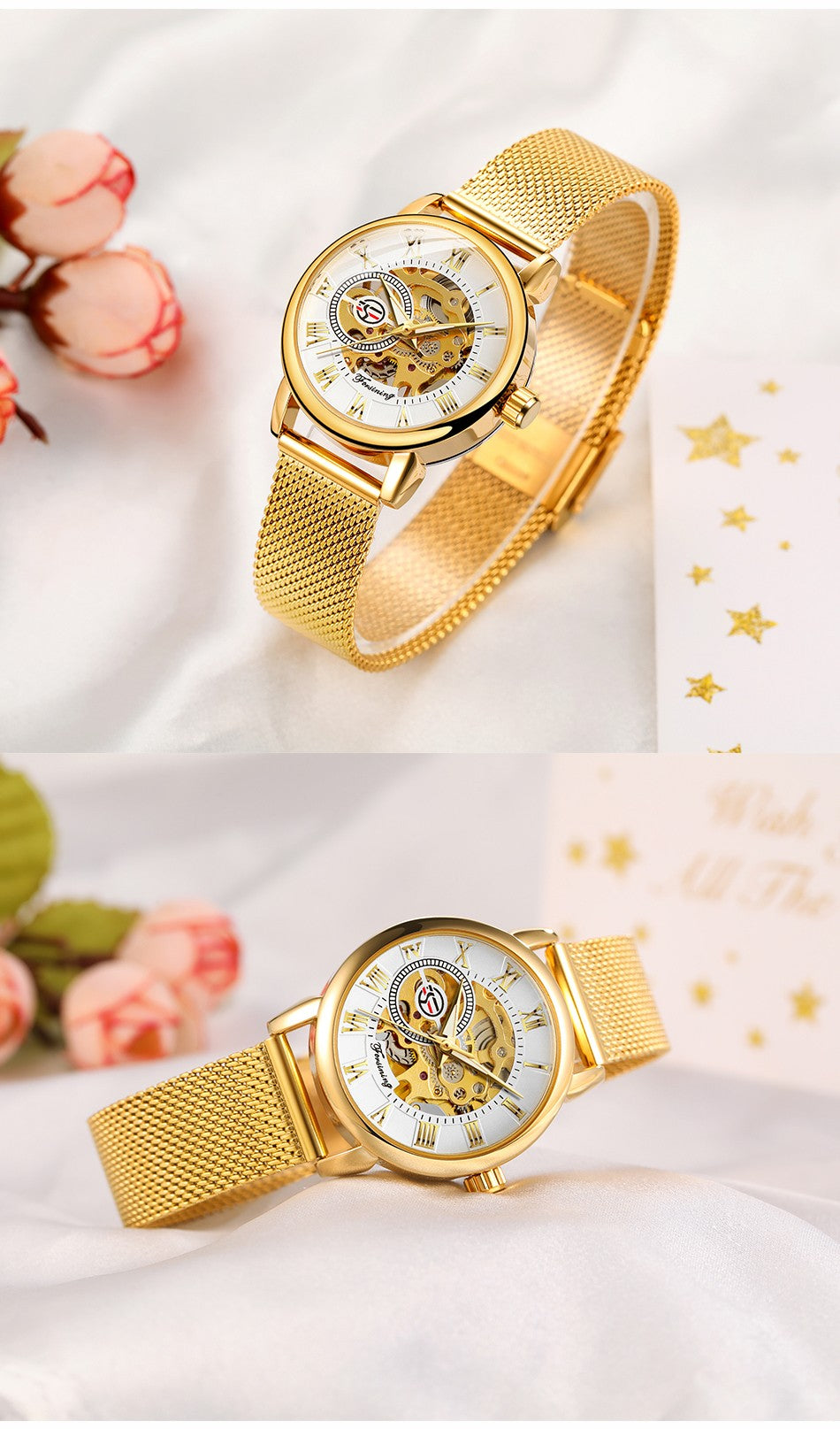 Forsining 099L Girl Bracelet Mechanical Watch With Manual Hand Wind Mechanical Wristwatch Mesh strap Female Watch Reloj Mujer