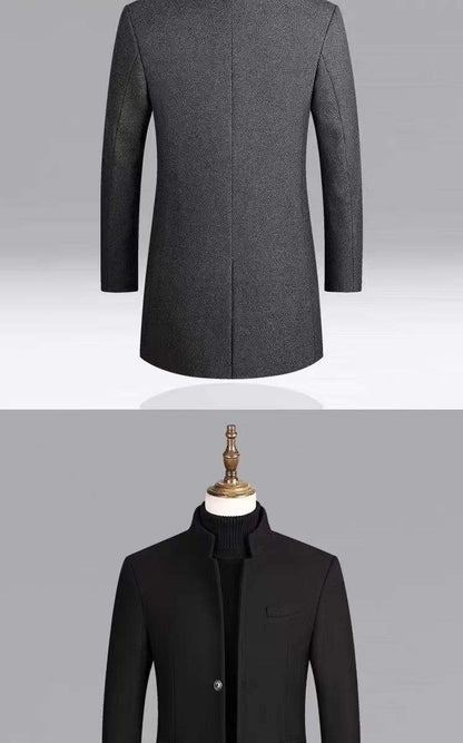 Autumn and winter men's woolen overcoat, mid-length trench coat with cotton and thick men's jacket, middle-aged overcoat