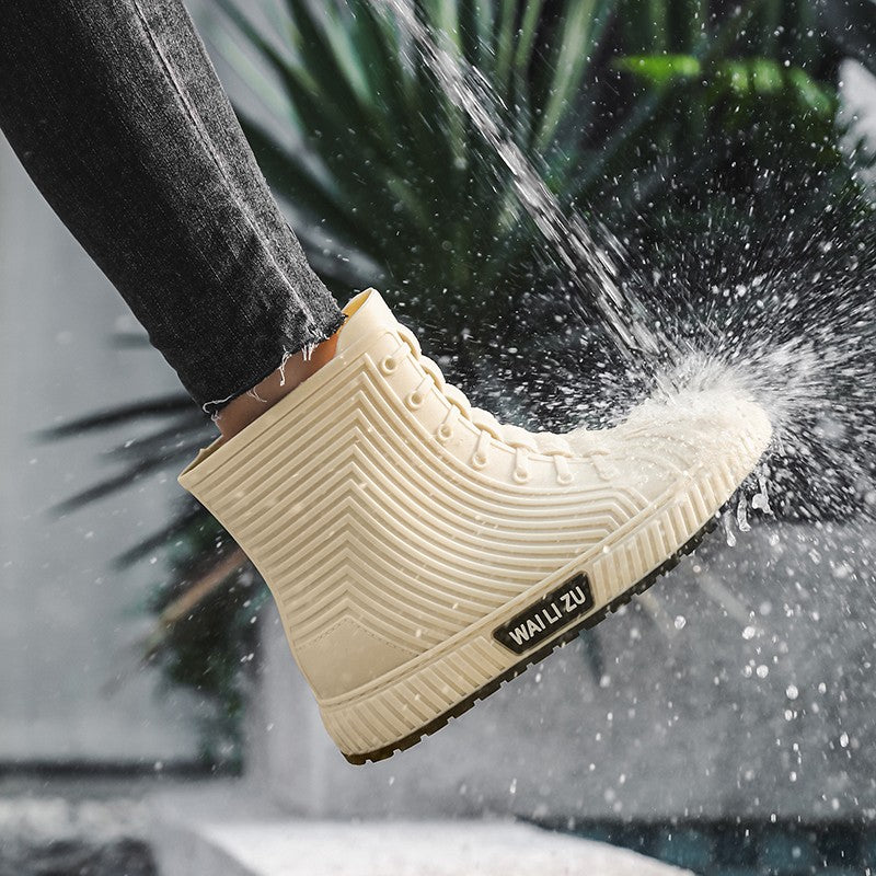 Versatile Casual Short-barreled Waterproof Shoes Men Women Lined With Fleece Warmth Anti-slip Wear-resistant Outdoors Rain Boots