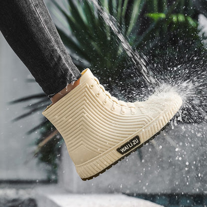 Versatile Casual Short-barreled Waterproof Shoes Men Women Lined With Fleece Warmth Anti-slip Wear-resistant Outdoors Rain Boots