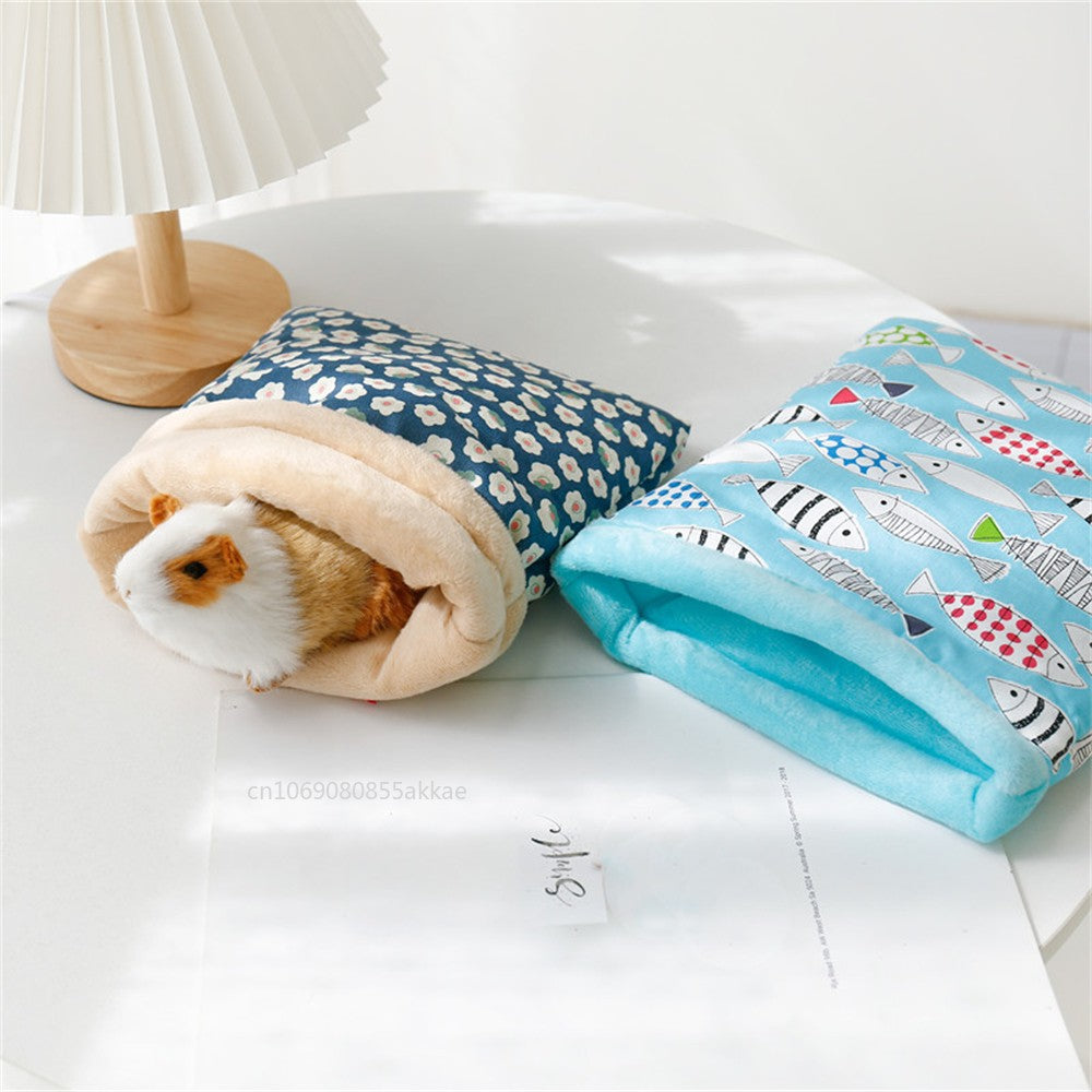 Saco de Dormir para Porquinho da Índia com Estampa de Flor e Papai Noel, de Algodão Macio, Gaiola para Ouriço e Rato, Casa de Descanso para Animais de Estimação, Barraca, Acessórios para Hamster