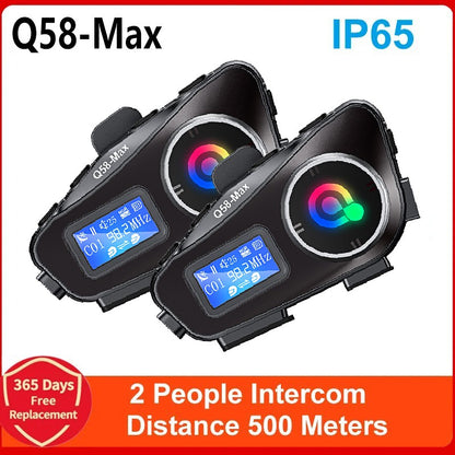 Capacete de motocicleta Q58 Max Bluetooth Intercom IP65 à prova d'água Distância de intercomunicação de 500 metros Compartilhamento de música mista em várias cenas