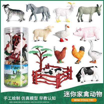 Mini Modelo Animal Fazenda de Vida Selvagem Aves Dinossauro Oceano Conjunto Animais da Planície Crocodilo Pinguim Insetos Brinquedos Micro Modelo Balde