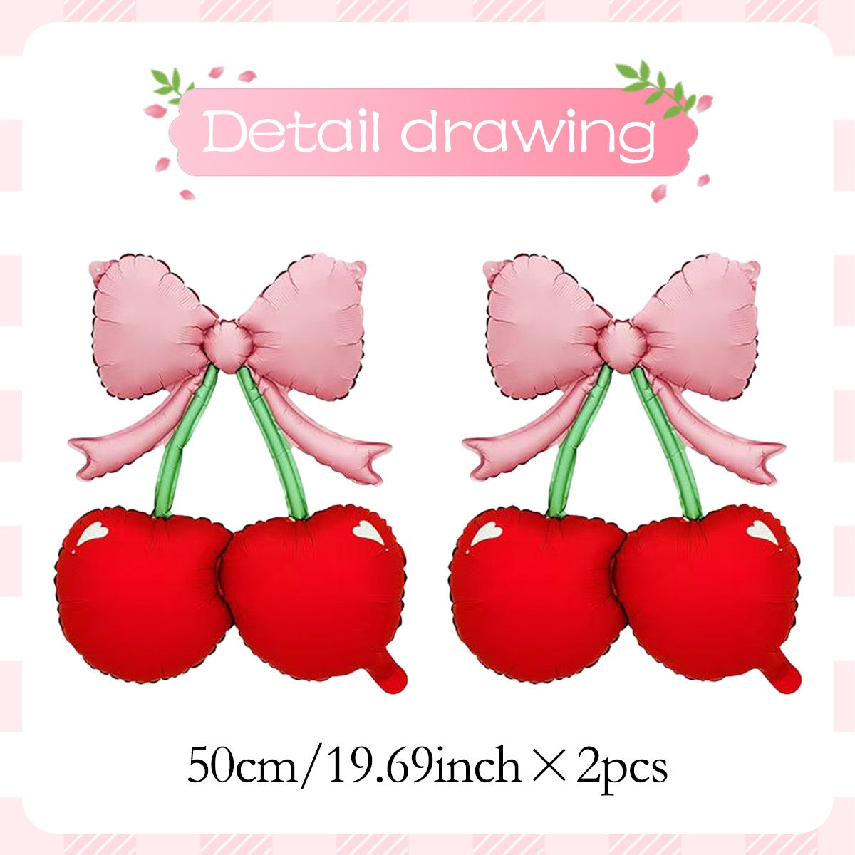 2pcs Set  Bowknot & Cherry Foil Balloons — Perfect for Birthdays, Summer Parties, Outdoor Picnics, and Cherry-Themed Events