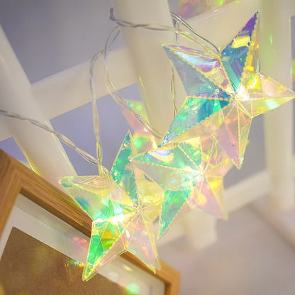 Iridescent 3D Prism Star LED String Lights, Battery Powered Fairy Lights for Indoor Bedroom, Wedding, Window & Home Party Decor