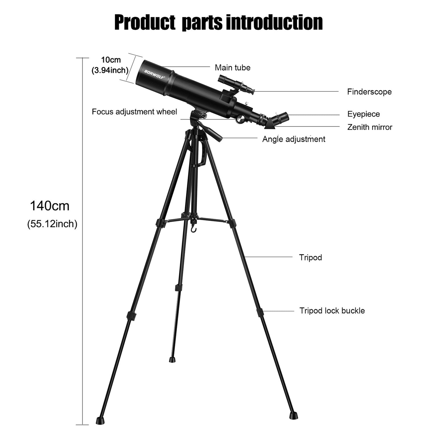 Telescópios Astronômicos BORWOLF 90600 para Adultos, Abertura de 90mm 600mm, HD 24X-250X para Observação da Lua, Estrelas e Pássaros