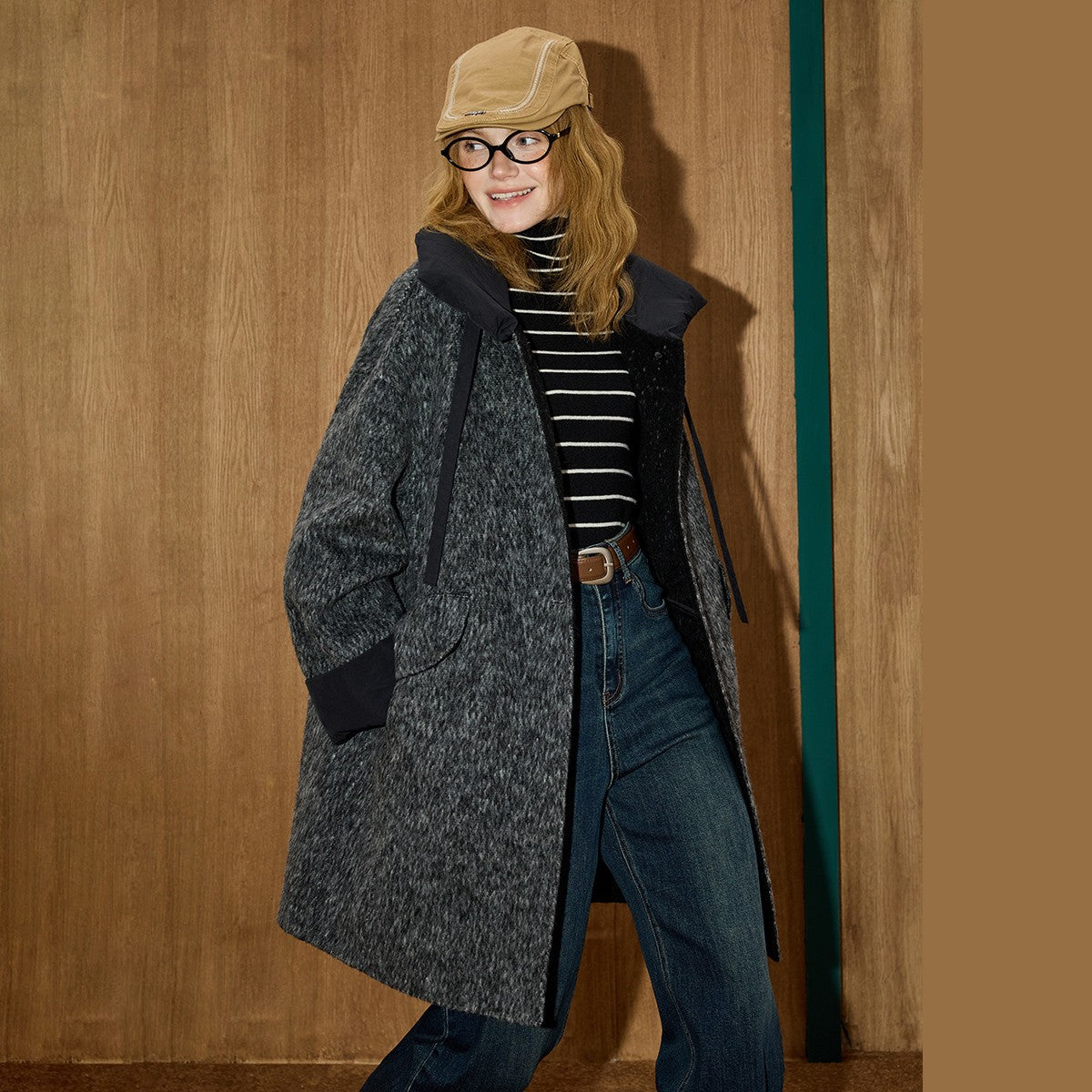 2025 Winter Women's Long Trench Coat Double Faced Wool Blend Parka Unique Patchwork Design Warm Down Filled Overcoat Outerwear