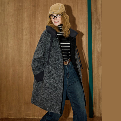 2025 Winter Women's Long Trench Coat Double Faced Wool Blend Parka Unique Patchwork Design Warm Down Filled Overcoat Outerwear