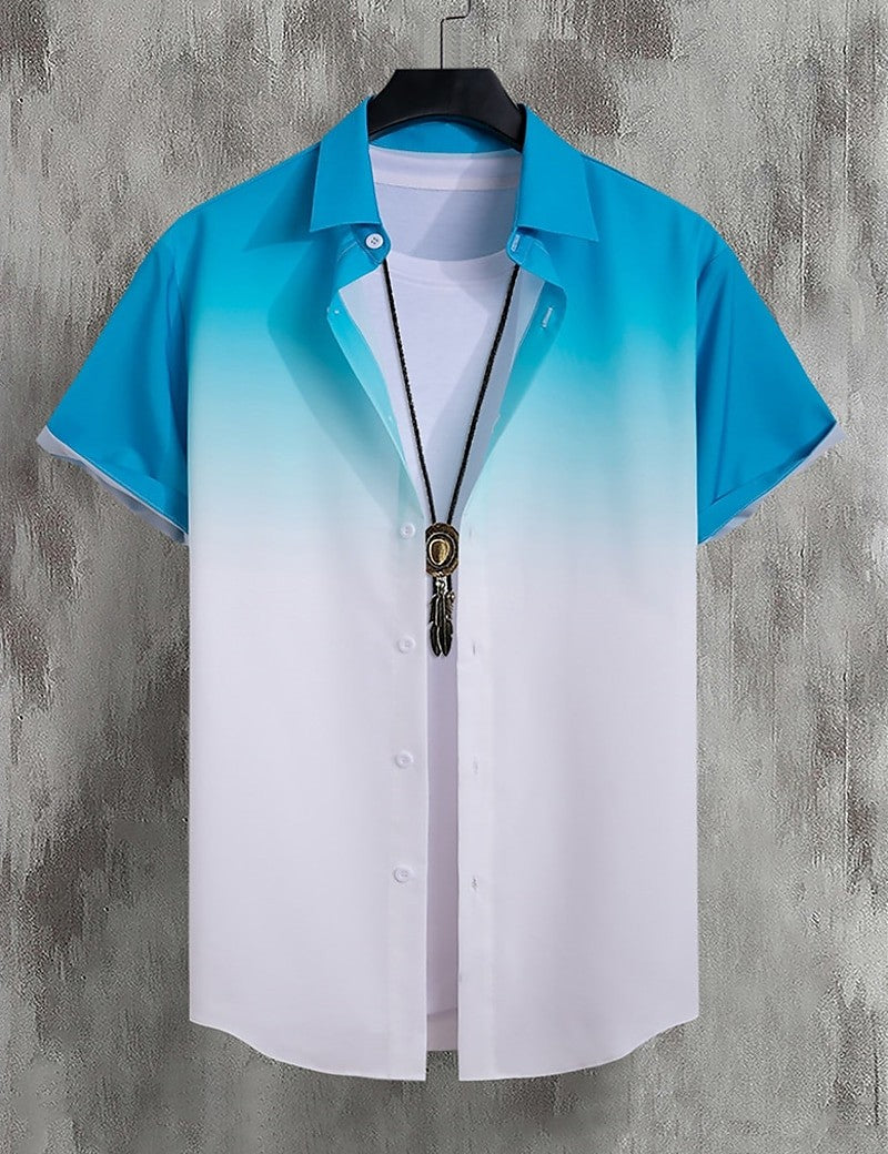 New Simple Gradient Hawaiian short-sleeved Top Casual Beach Buttoned Lapel short-sleeved Shirt Comfortable men's Shirt