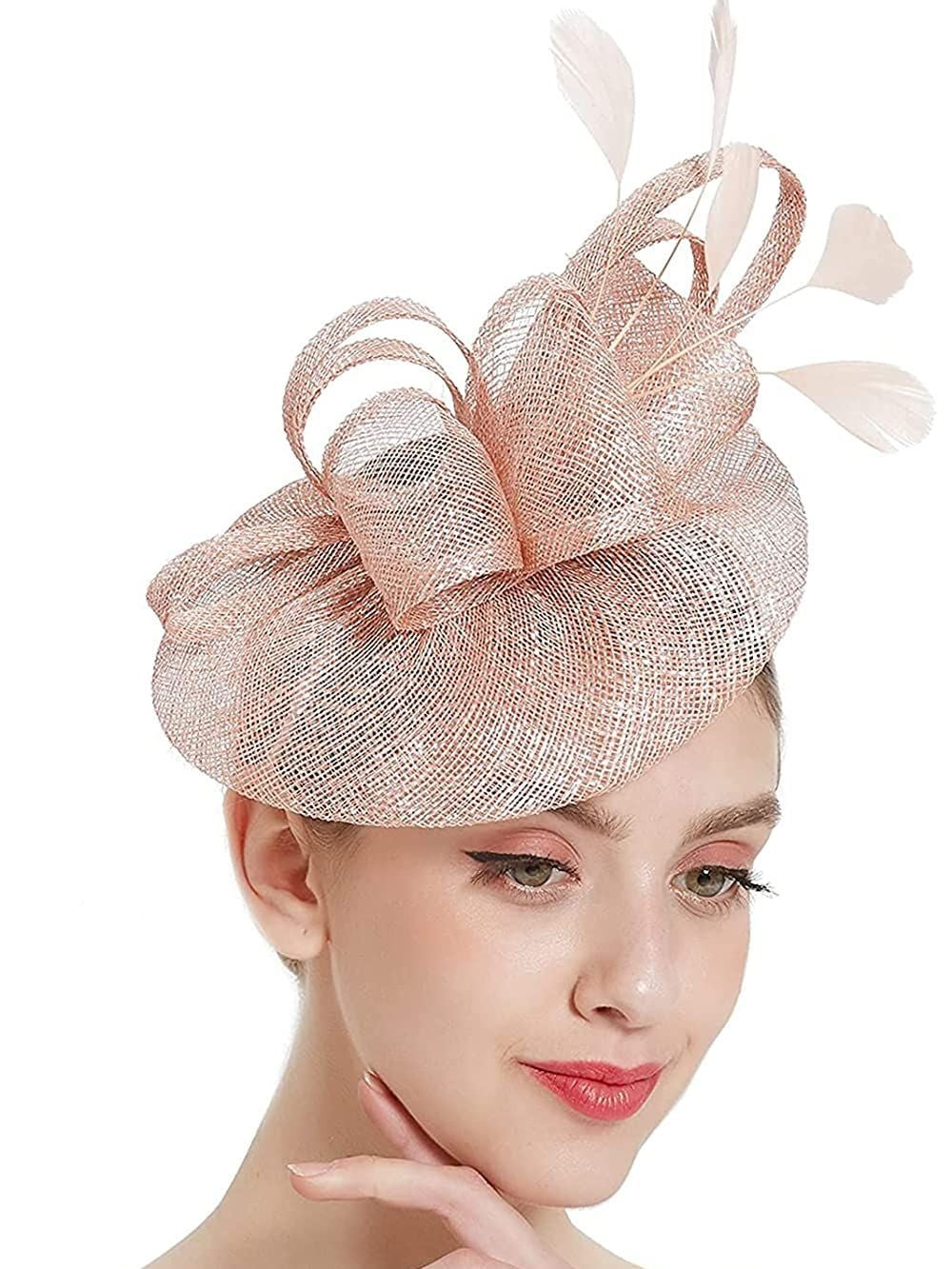 Chapéu Fascinator Feminino Pillbox Kentucky com Pena Derby Sinamay Fascinator Tiara Chapéu Fascinator para Chá para Coquetel