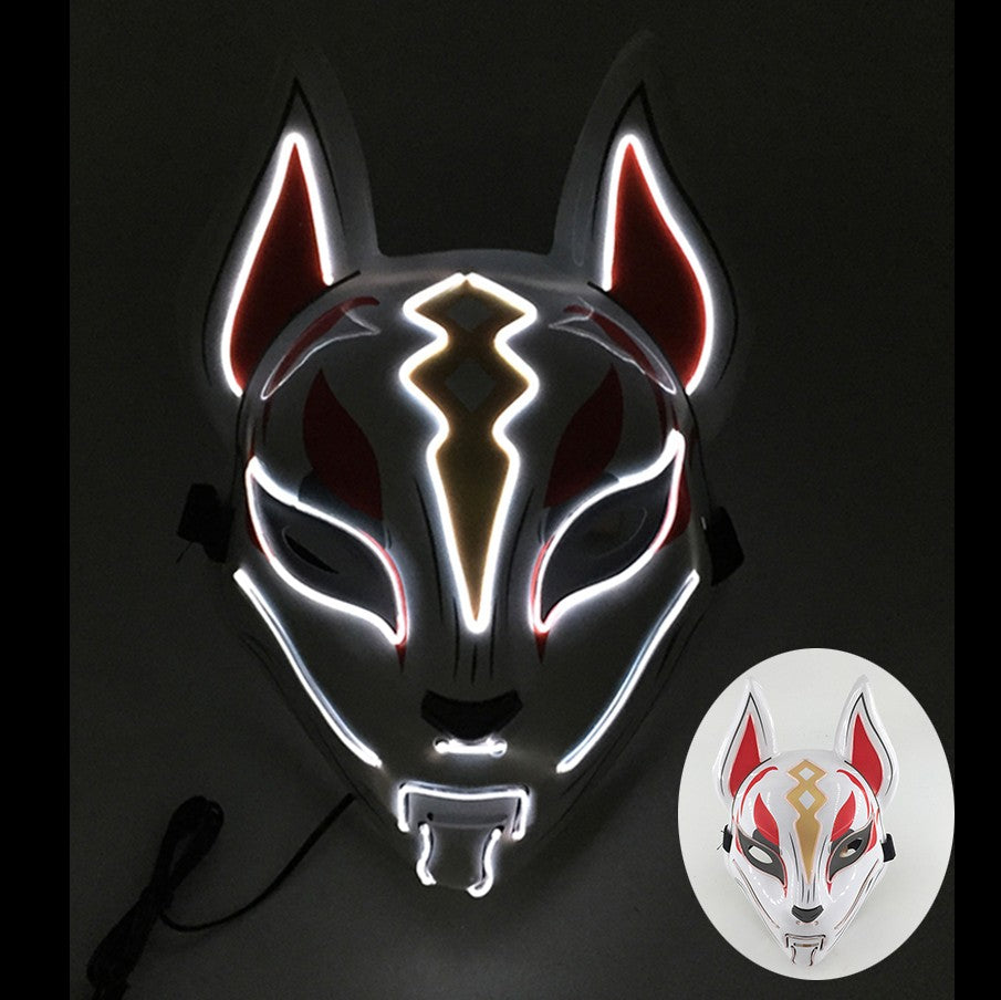 LED Fox Mask Neon Light Up Japanese Kitsune Mask for Halloween Cosplay Party Rave Festival Costume Glowing EL Wire Masque