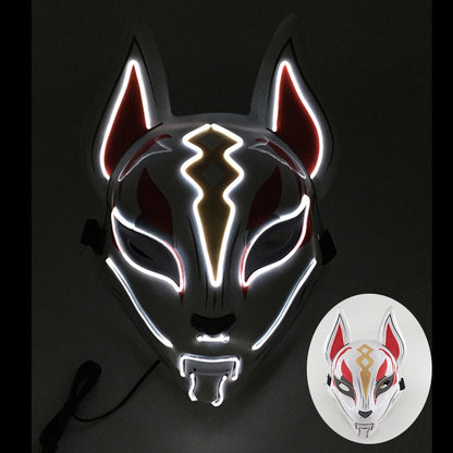 LED Fox Mask Neon Light Up Japanese Kitsune Mask for Halloween Cosplay Party Rave Festival Costume Glowing EL Wire Masque