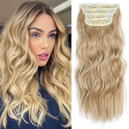 Kit 4 Peças Aplique Tic Tac Cabelo Sintético 20 Polegadas Cacheado Longo Grosso Para Mulheres Cabeça Inteira extensões de cabelo sintéticas