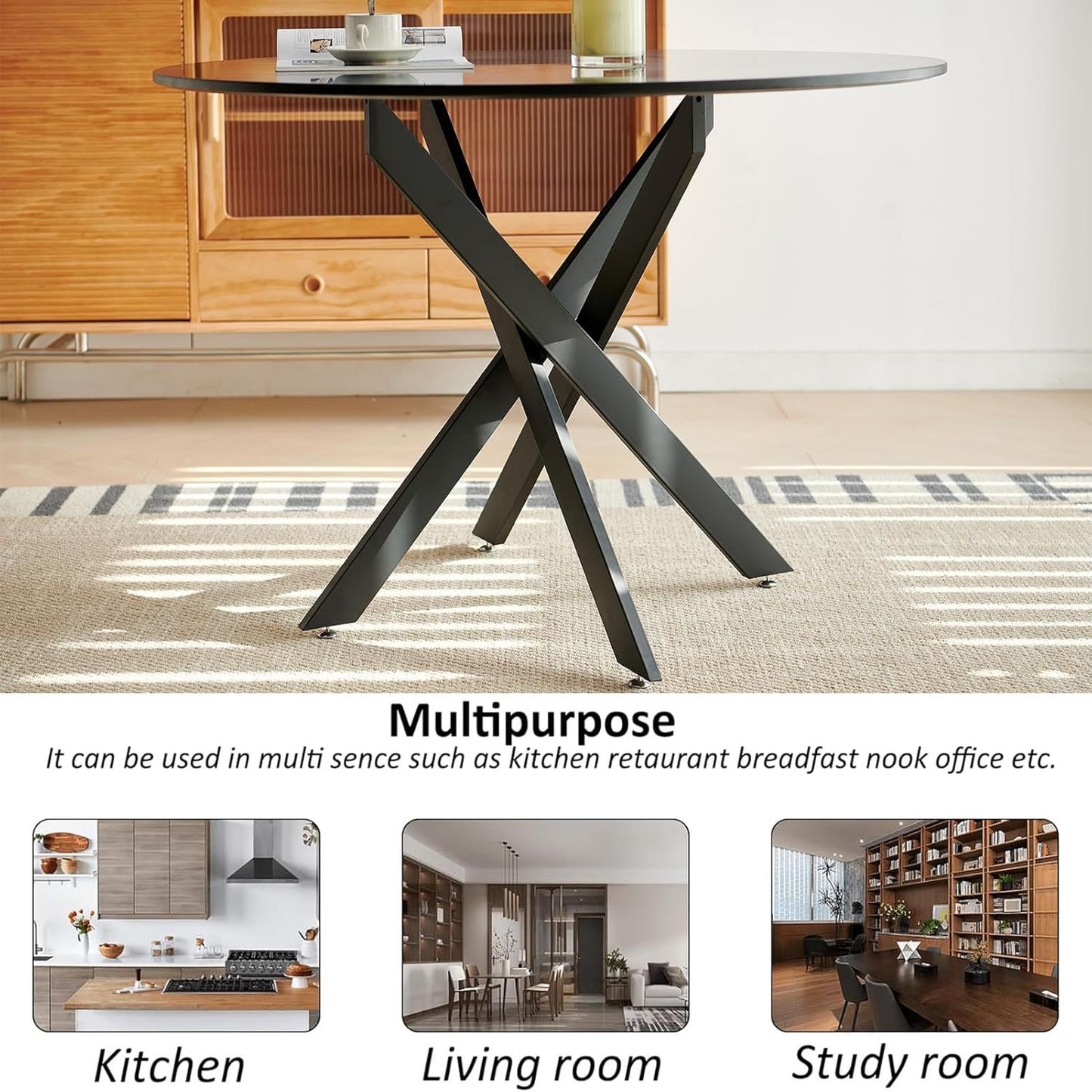 Round Dining Table For 4, Mid Century Modern 42" Round Dining Room Table With MDF Tabletop & Cross Metal Legs, Round Coffee Tabl