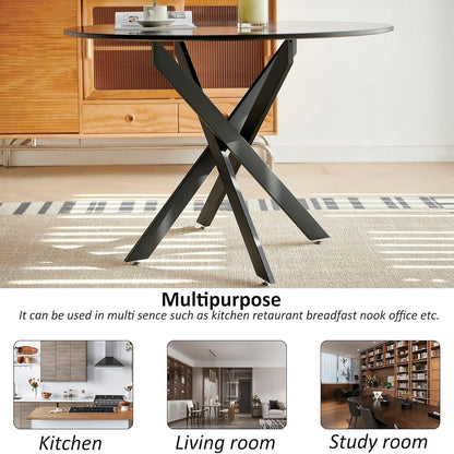 Round Dining Table For 4, Mid Century Modern 42" Round Dining Room Table With MDF Tabletop & Cross Metal Legs, Round Coffee Tabl