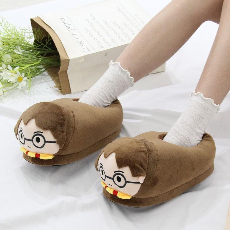 Presente surpresa de pantufas de algodão fofas do Harry Potter, quentes e grossas do casal Potter, de pelúcia de inverno para ambientes internos e sapatos respiráveis.