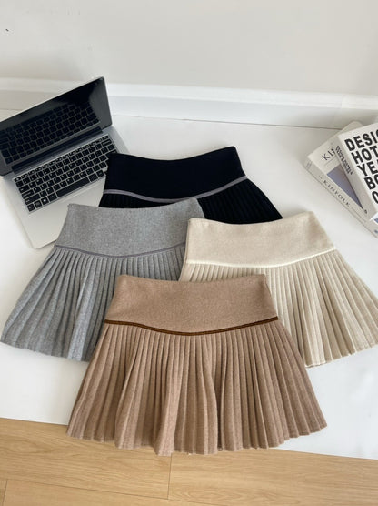 Plaid Pleated Mini Skirt Thick Wool Short Skirt High Waist Box-pleat Miniskirt for Women Teen-girl Preppy Style Outfit