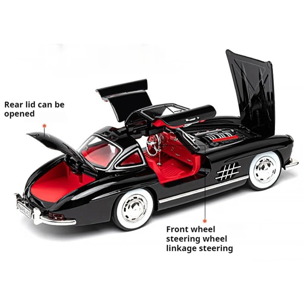 1:24 300SL W140 Carro de Brinquedo Modelo de Liga Fundido com Luz e Som, Carroceria Aberta, Modelos em Miniatura, Brinquedos Clássicos de Presente para Meninos