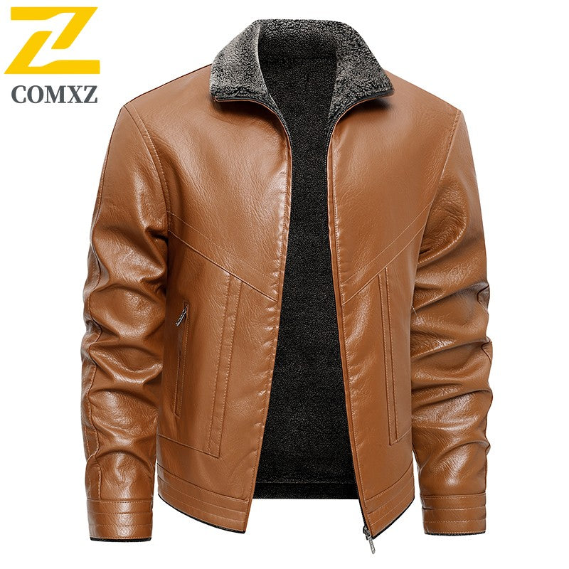 2025 veluokldly Leather Jacket Man Winter Motocross Windproof Warm PU Leather Coat chaqueta Male Trendy Motorcycle Fleece Coats