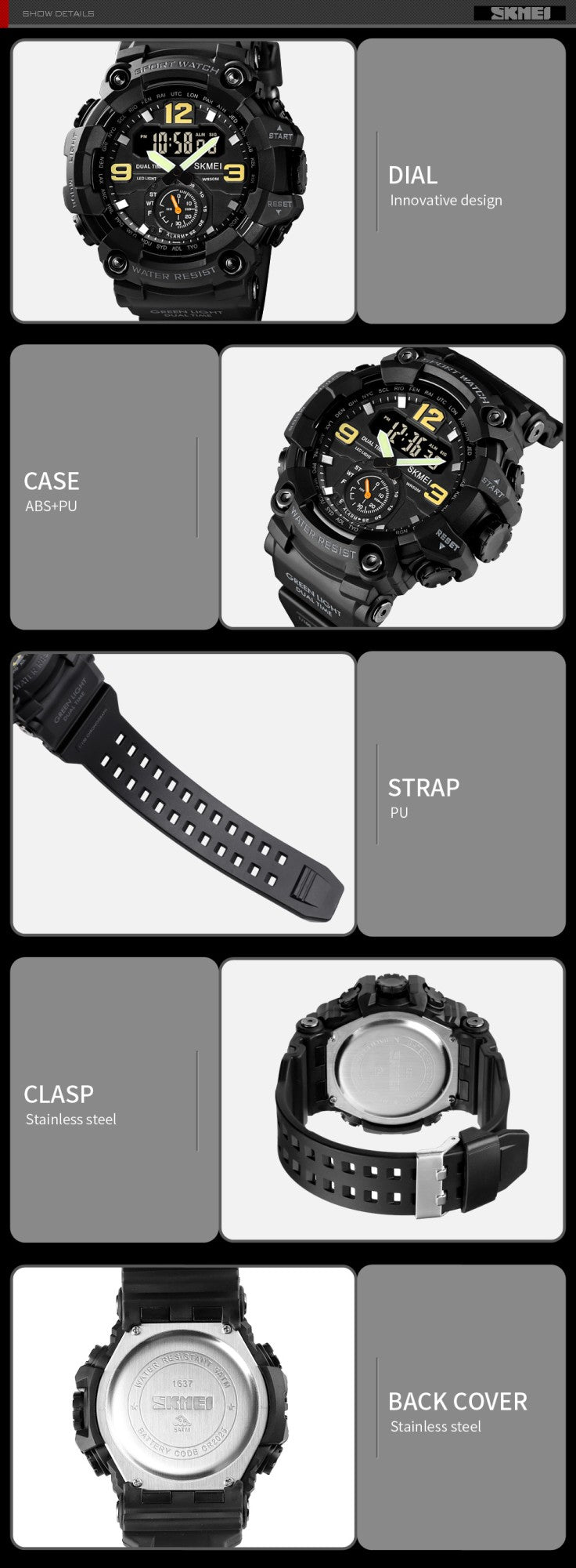 SKMEI 1637 Military Digital Watch for Men Camouflage Waterproof Wristwatch Mens Shockproof Sport Quartz Clock 1384 Montre Homme