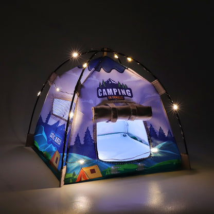 Barraca de camping em miniatura 1:12 com luzes, barraca de camping que brilha, modelo para casa de bonecas, acessório de cenário em escala, decoração para fotografia