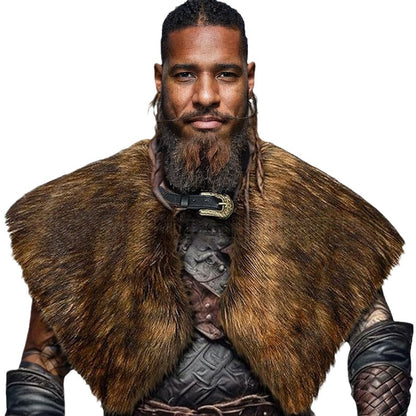 Fur Collar Winter Clothing King Warrior Cloak Viking Fur Shawl Medieval Warrior Artificial Fur Cloak Halloween Cosplay Costume