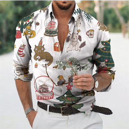 Fun Christmas Snowman Theme 3D Printed Men's Shirts Casual Long Sleeve Streetwear Tops Unisex Holiday Party Hawaiian Shirts
