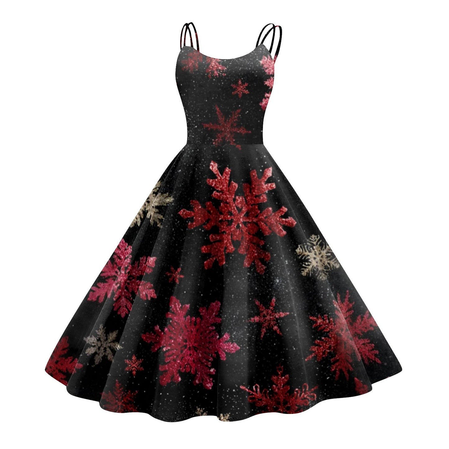 High Quality Cute Women's Casual Fashion Round Neck Christmas Print Mid-Length Dress Pretty Sweet Christmas Suspender Dress