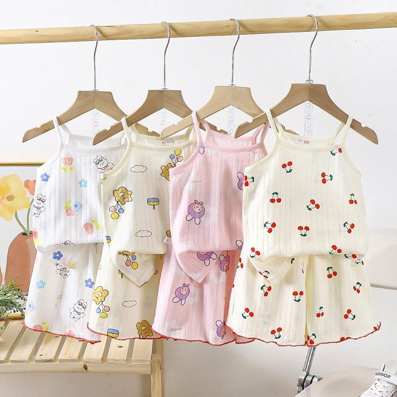 Baby Clothes Sets Summer Toddler Girl Strap Suits Cotton Printing Baby Boy Tops Tee and Shorts Infant Tracksuit Newborn Sets