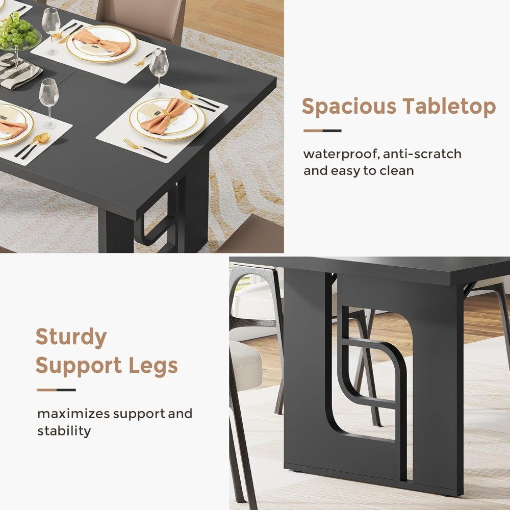 71 inch Large Dining Table for 6-8, Modern Rectangular Kitchen Table, Dinner Table Furniture with Metal Legs for Dining Room