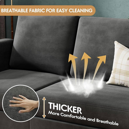 Sofa Couch, 3 Seat L-Shaped Sofa with Linen Fabric Ottoman Small Couch for Small Apartments, Living Room and Office (Dark Gray)