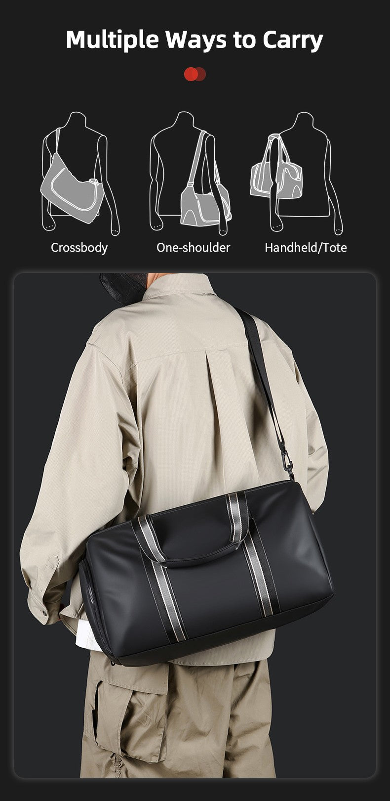 Men's Travel Bag with Wet Dry Separation Pocket Independent Shoe Case Large Capacity Gym Bag for Exercise Trip Motorbike Travel