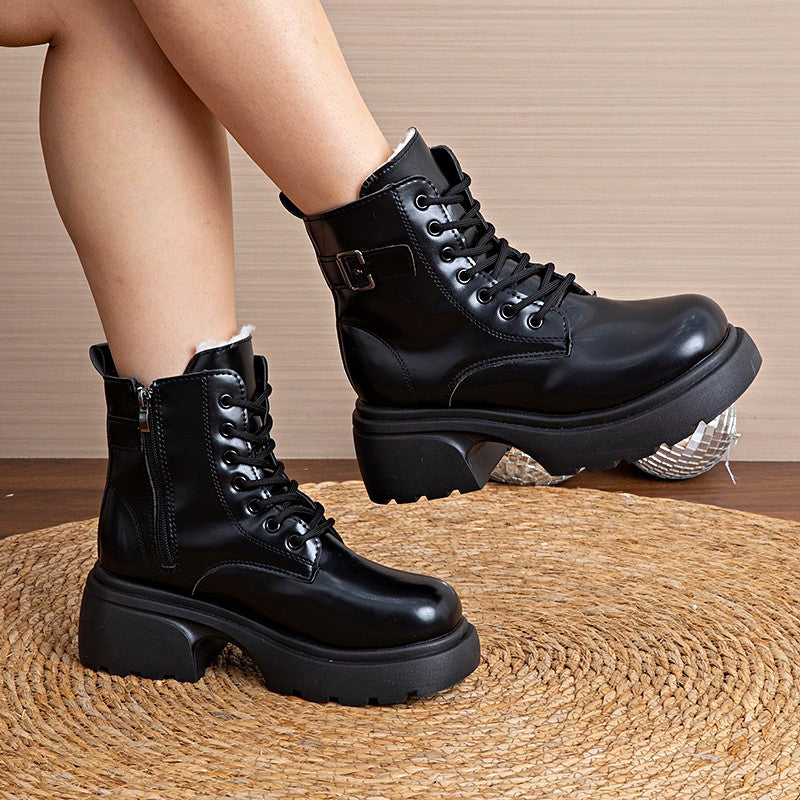 Brown Retro  Boots For Women British Style2025Autumn And Winter New Thick-Soled Height-Increasing Short Boots With