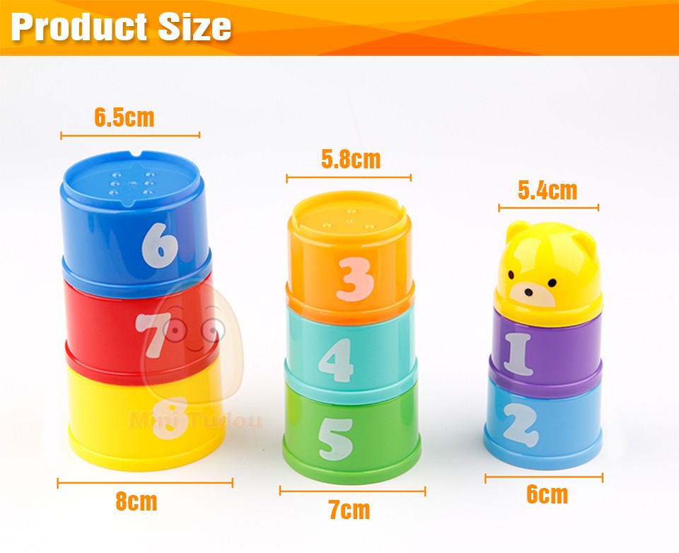9PCS Educational Baby Toys 6 Month+ Figures Letters Foldind Stack Cup Tower Children Early Intelligence
