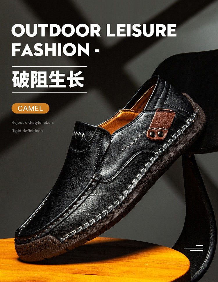 Novos Sapatos Masculinos de Couro Feitos à Mão Casuais Confortáveis Mocassins Masculinos de Couro Slip On Sapatilhas Masculinas Venda Quente Calçados para Caminhada ao Ar Livre