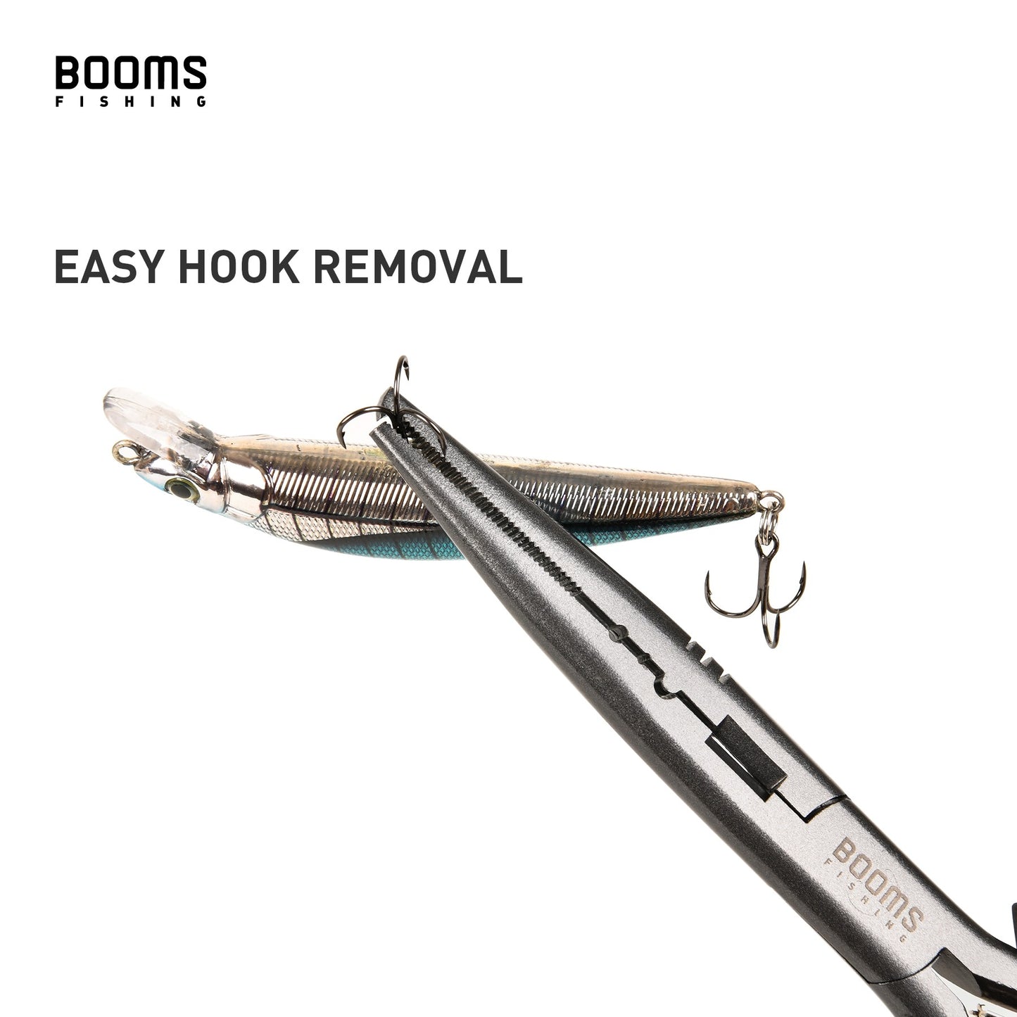 Alicate de Pesca Multifuncional Booms Fishing F03 23,5cm Bico Reto Longo Aço Inoxidável Cortador de Linha Tesoura Ferramenta