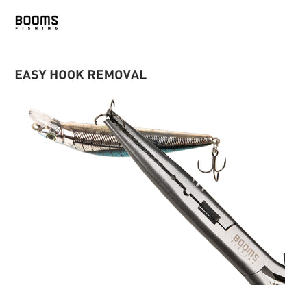 Alicate de Pesca Multifuncional Booms Fishing F03 23,5cm Bico Reto Longo Aço Inoxidável Cortador de Linha Tesoura Ferramenta