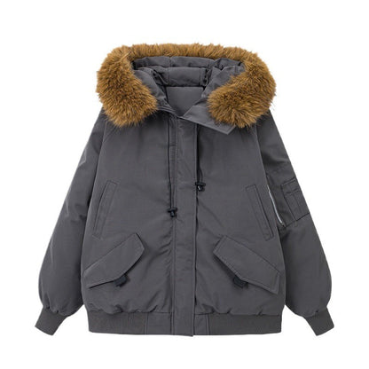 Winter Solid Long Sleeve Hooded Down Cotton Coat Tops Korean Women's Single Breasted Zipper Hooded Cardigan Short Jacket Thick