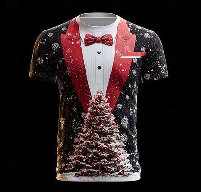 2025 Christmas Men's T-shirt Clothing Fashion Christmas Tree Graphic Print T-shirts New Large Size Short Sleeve T Shirt For Men