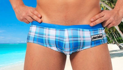 GANYANR Brand Swimming Trunks Swimwear Men Sunga Swimsuit Bikini Gay Sexy Swim Shorts Plaid Briefs Low Waist Bulge Pouch 2017