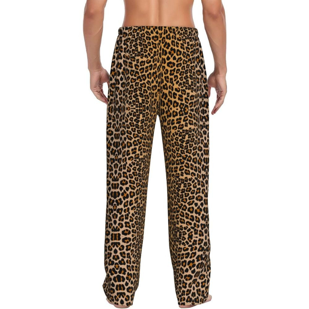 Custom Leopard Print Pajama Pants Men's Animal Skin Sleepwear Lounge Sleep Bottoms Stretch with Pockets