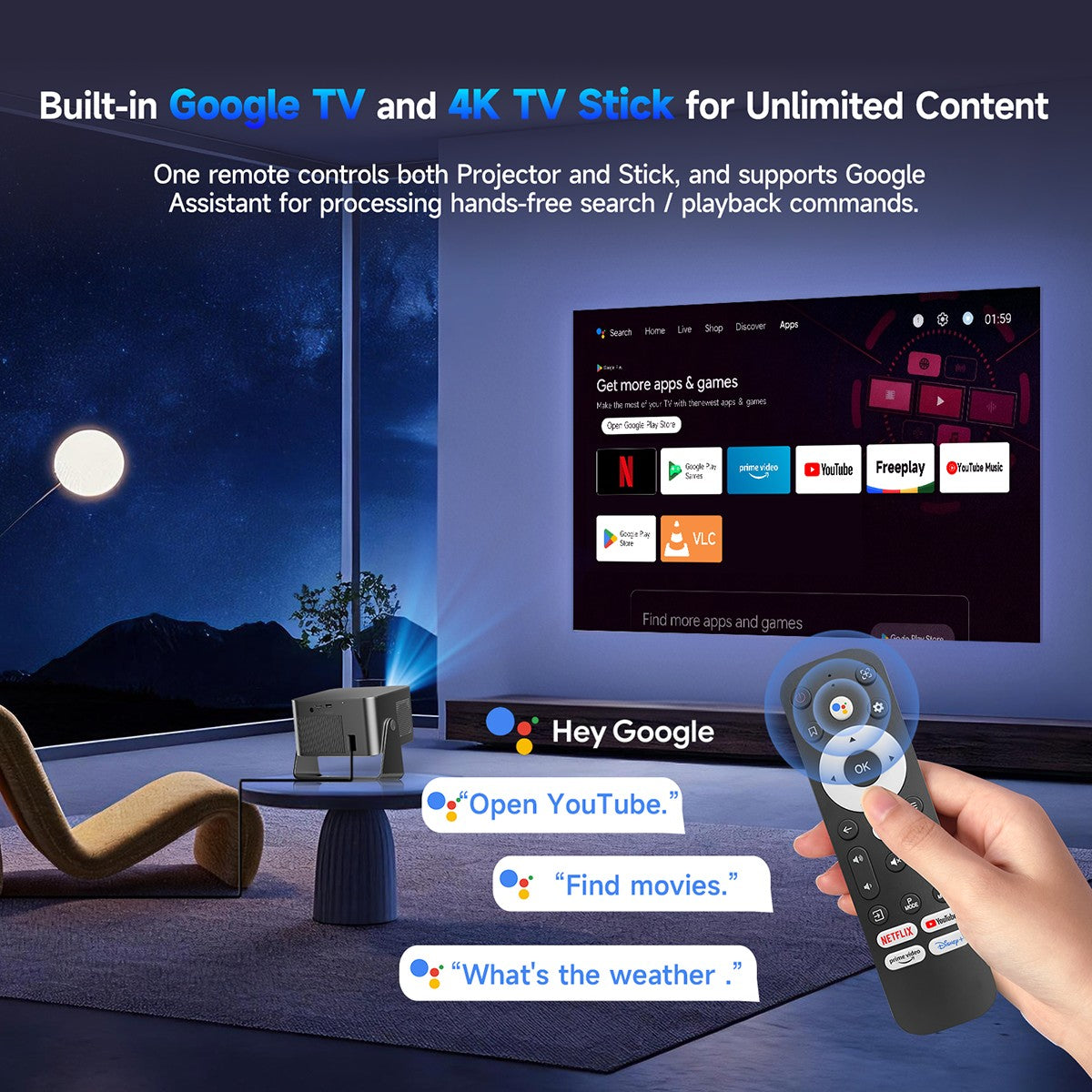 Projetor Magcubic HY350MAX GT 900 ANSI com Google TV, projetor nativo 1080p, foco automático, portátil, Android, home theater