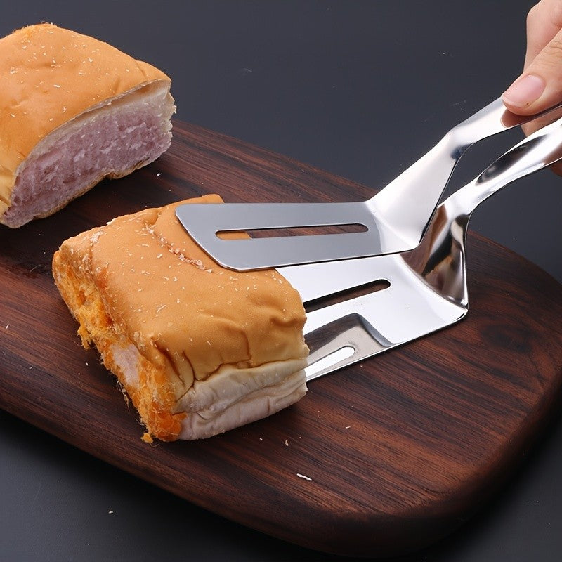 Pinça para Bife de Aço Inoxidável Utensílio de Cozinha para Churrasco Espátula para Virar Comida Pegador de Hambúrgueres Churrasco Pizza Tortas Peixe Pão