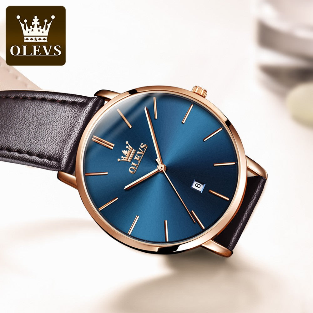 OLEVS 5869 Watch Man Casual Fashion Original Quartz Watch Waterproof Luminous Leather Strap Watches For Men Thin Watch Dial