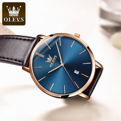 OLEVS 5869 Watch Man Casual Fashion Original Quartz Watch Waterproof Luminous Leather Strap Watches For Men Thin Watch Dial