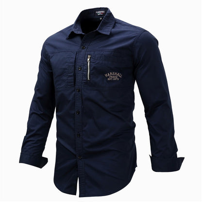 Cargo Shirts For Men Military Style Casual Long Sleeve Tactical Shirts Men's Spring Pocket Button Male Shirts Letter Embroidery