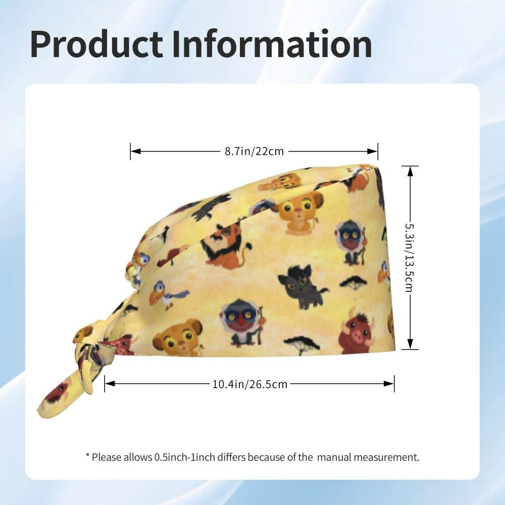 Boné cirúrgico personalizado O Rei Leão, divertido, para homens e mulheres, chapéu de esfoliação, gorro de enfermeira para dentista