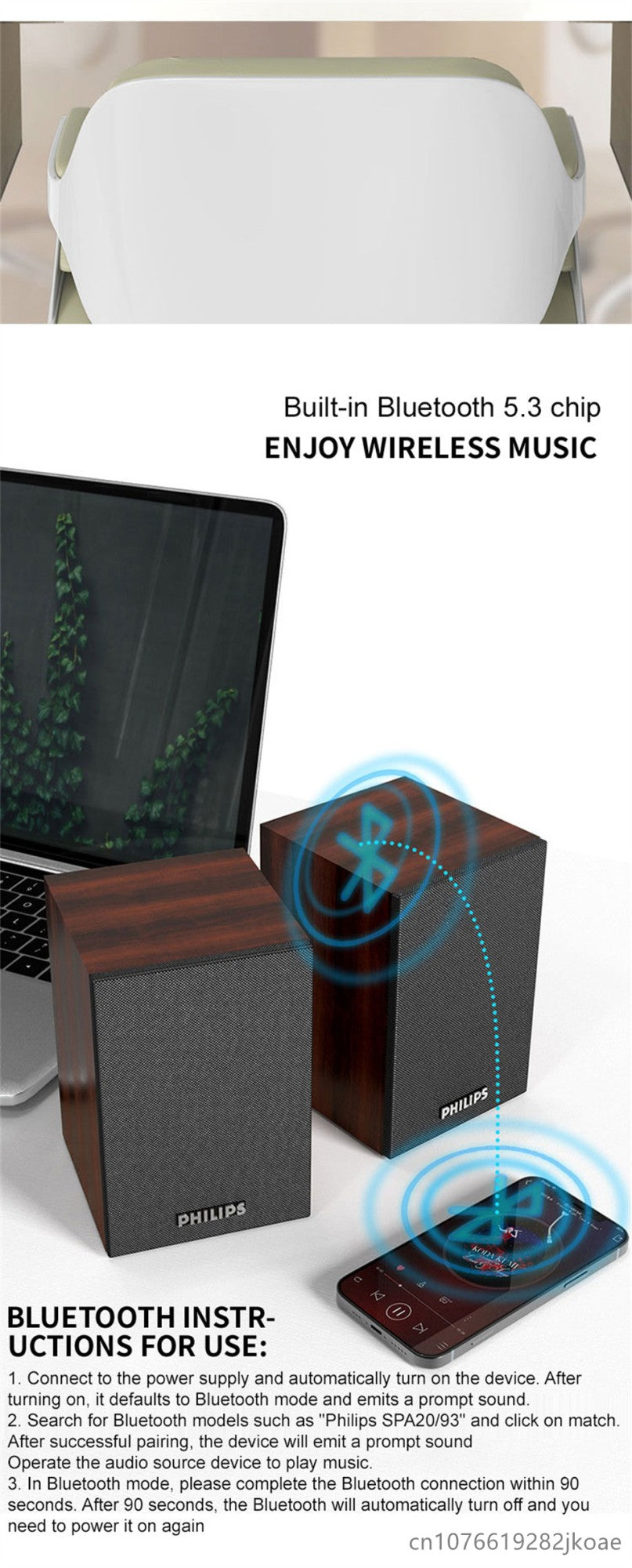 Caixa de Som Bluetooth Philips SPA20 com Som Surround 360 Graus Estéreo Sem Fio Bluetooth para Computador Macbook Laptop