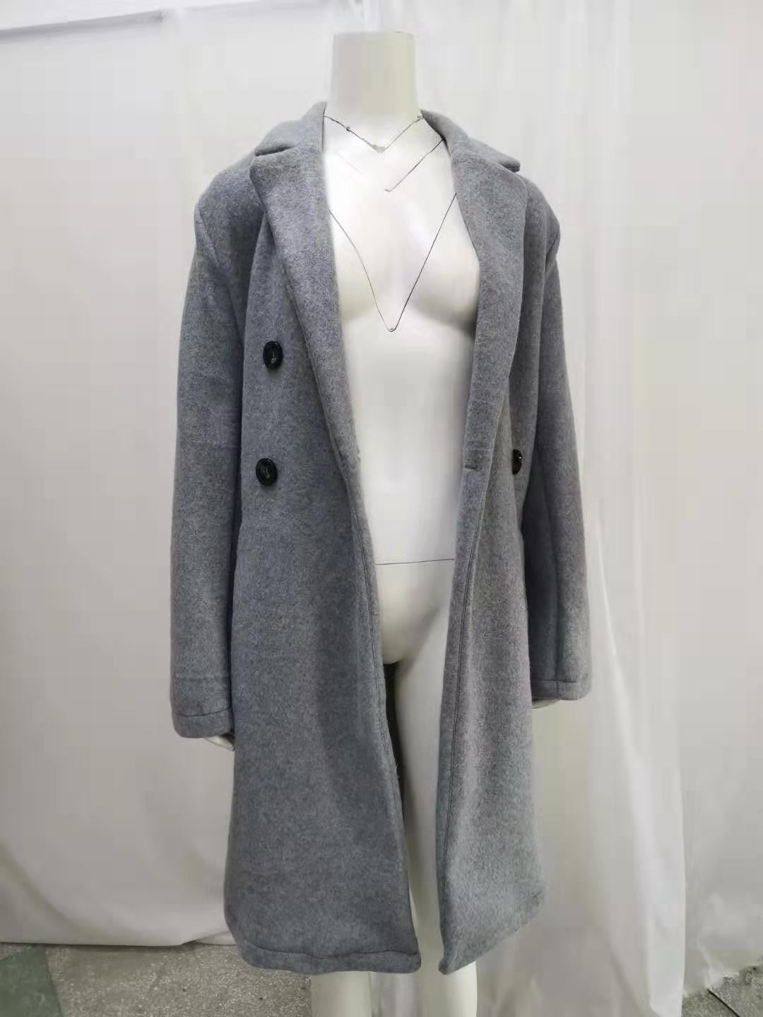 2024 European and American New Solid Color Lapel Mid length Button Woolen Coat for Women